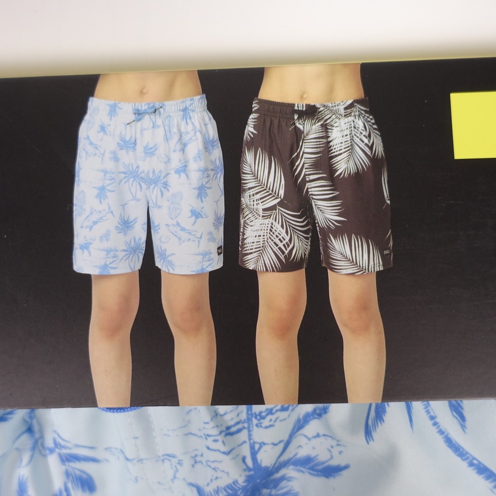 RVCA Boys 2 Pack Boys Swim Trunks Blue Shark Black Palm Print Size S 7/8 NEW